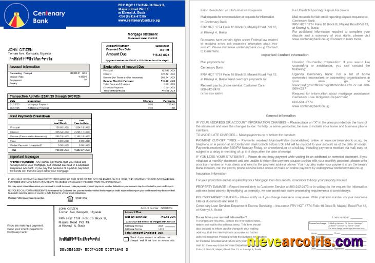 Uganda Centenary bank mortgage statement